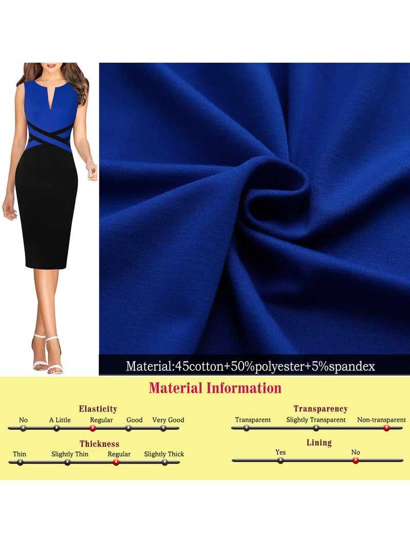 VFSHOW Womens Royal Blue and Black Colorblock Patchwork Slim Zipper Up Wear to Work Business Office Cocktail Party Professional Pencil Sheath Dress 6192 BLU M - Image 5